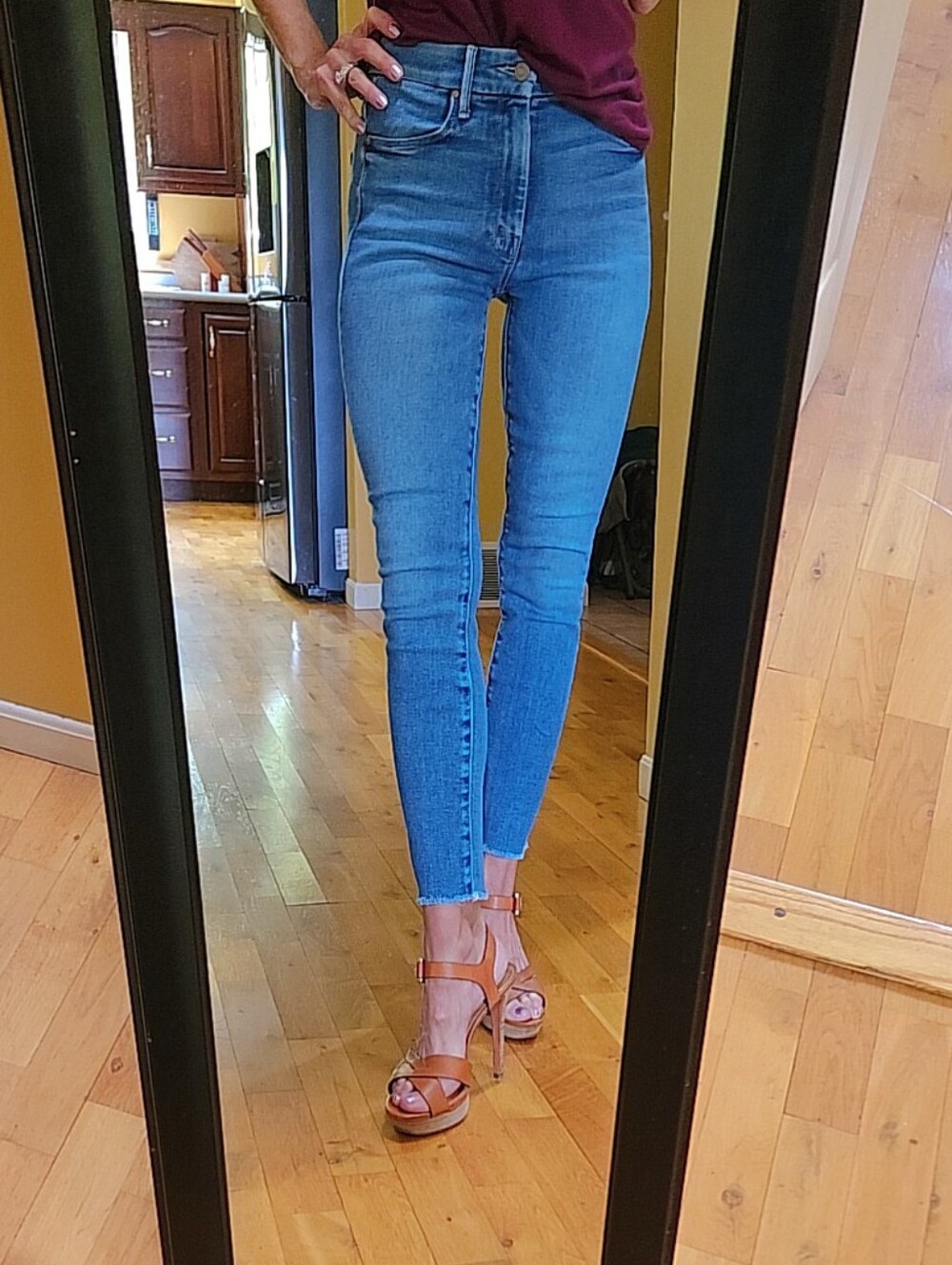 MOTHER High Waist Frayed Ankle Skinny Jeans - Blue